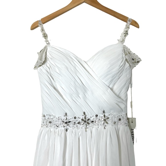 Jaeden | NWT Chiffon jeweled v-neck long beach wedding dress boho off sh… - Picture 3 of 14